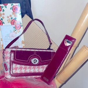 Daddy & mommy my COACH! VTG Hampton Suede & Wool Tweed Houndstooth Wristlet